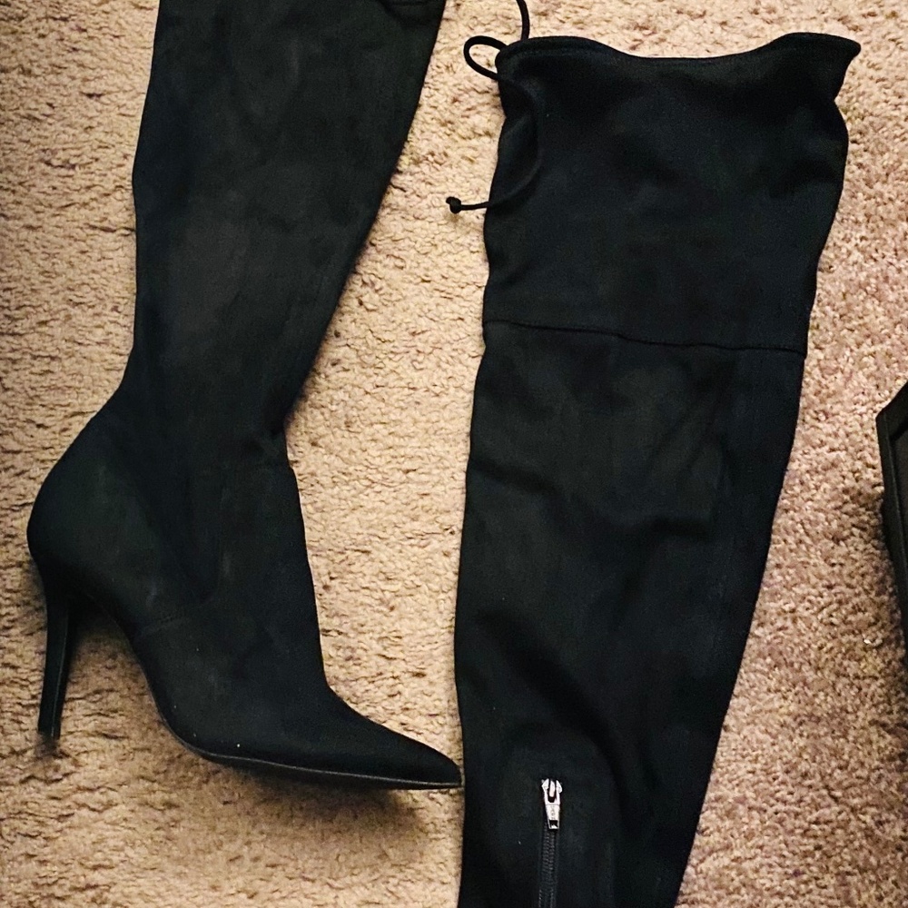 Aldo Black Faux Suede Thigh High Boots